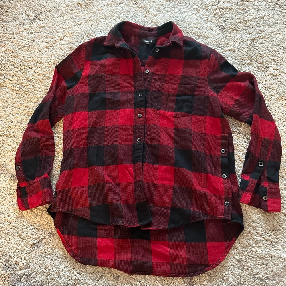 Madewell Red and Black Flannel with Button Up Side Slits